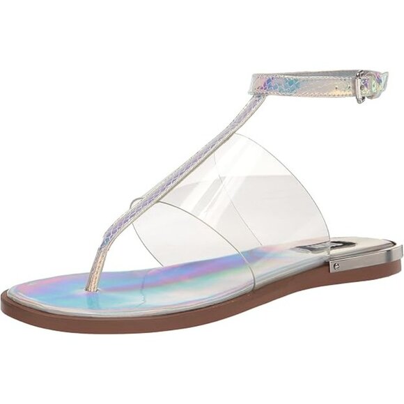 DKNY Women's Ava Flat Thong Sandal Iridescent Clear size 6.5 - Picture 2 of 8